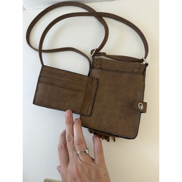 American Eagle Brown Leather Crossbody Small Bag Phone Cards utility Festival - Picture 4 of 14
